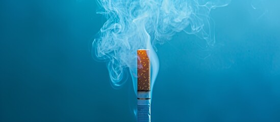 A close-up of a lit cigarette in a blue sky. Generative AI - obrazy, fototapety, plakaty