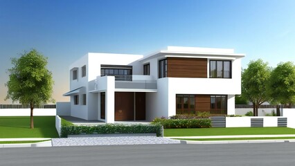 Fototapeta na wymiar 3d rendering modern house isolated on white background, Concept for real estate or property.