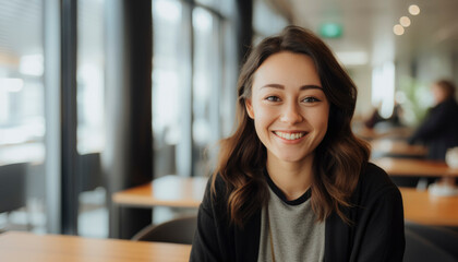 Asian Businesswoman: Happy, Confident, and Professional - Portrait of a Young, Attractive Woman in Modern Office - Joyful Lifestyle and Success - Banner of Asian Business