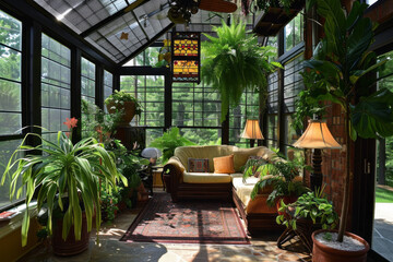 Abundant Greenery Fills a Cozy Living Room Creating a Lush Oasis