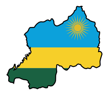 Outline Map of Rwanda Set On The Rwandan Flag