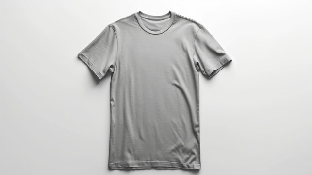 Grey Tshirt With A Blank Front View, Mockup, White Background.