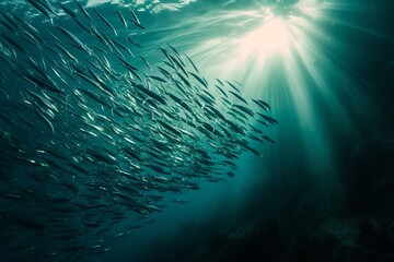 Fototapeta na wymiar a bank of fish underwater in the sea