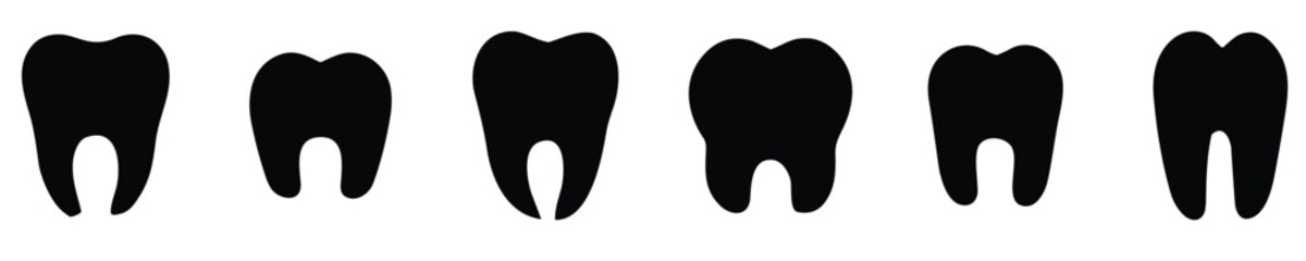 Tooth icons set. Tooth shape symbol. Vector illustration. Black icon of tooth isolated