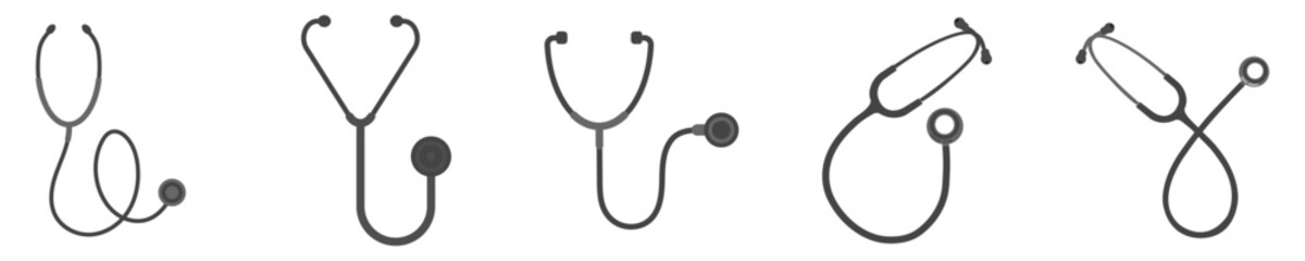 A set of silhouette stethoscope. Vector design of stethoscope