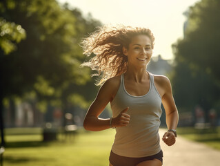 woman training in the park and enjoying life,AI Generation	