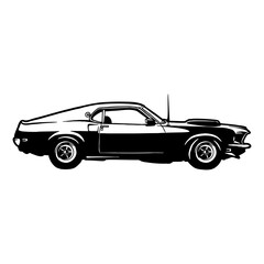 Classic Sport Car, Muscle car, Vintage car, Stencil, Silhouette, Vector Clip Art for tshirt and emblem