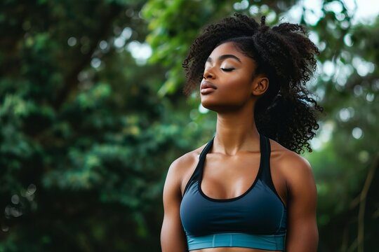 A Full Body Photo Of A Young Black Woman Wearing Sport Clothes Working Out Outdoors 6k --ar 3:2 --v 6 Job ID: 30825874-a75b-410c-acea-46f6b086dab2