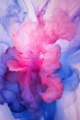 A symphony of liquid indigo and radiant pink, swirling and splashing against a cosmic canvas, creating a mesmerizing display of dynamic color and form.