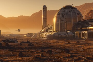 futuristic human base in a human colony in mars