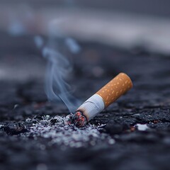 A cigarette butt on a paved road Generative AI
