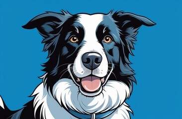 border collie dog portrait in front of a blue background