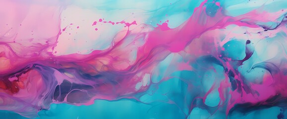 Fototapeta na wymiar A symphony of liquid turquoise and pink, flowing seamlessly in a hypnotic dance of fluidity against a vibrant and abstract background.