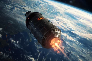 Foto op Plexiglas futuristic spaceship launching from earth © urdialex