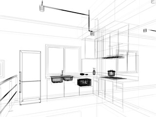 Fototapeta premium modern kitchen room interior design, 3d rendering