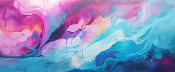 Fototapeta na wymiar A symphony of liquid turquoise and pink, flowing seamlessly in a hypnotic dance of fluidity against a vibrant and abstract background.