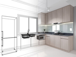 modern kitchen room  interior design, 3d rendering