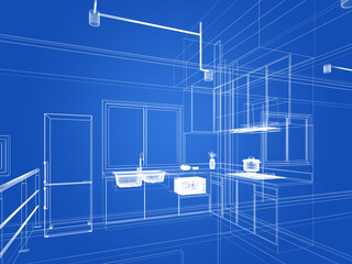 modern kitchen room  interior design, 3d rendering