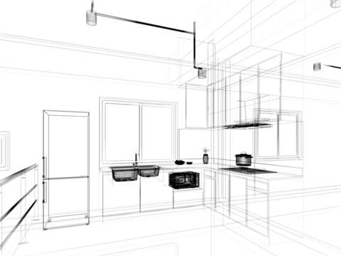 modern kitchen room  interior design, 3d rendering