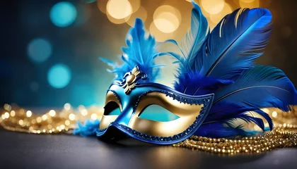 Gordijnen Blue Venetian carnival mask created with generative ai   © cd