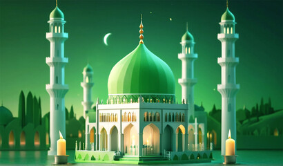 Pakistan resolution day anniversary with beautiful 3d mosque and minar - obrazy, fototapety, plakaty