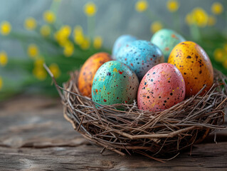 Naklejka na ściany i meble Easter eggs cute bunny. Funny decoration. Happy Easter
