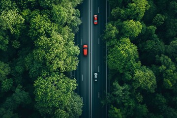 aerial cenital shot of a road with cars 