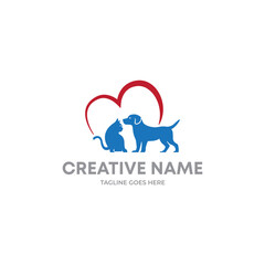 Pet care logo idea. cat dog love logo