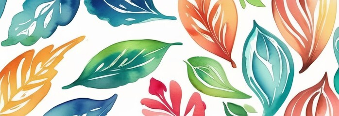 Orange green and cyan seamless stock leaf pattern on white background