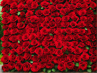 Roses in Bloom: A Visually Stunning Valentine's Day Image with a Charming Floral Wall. generative AI