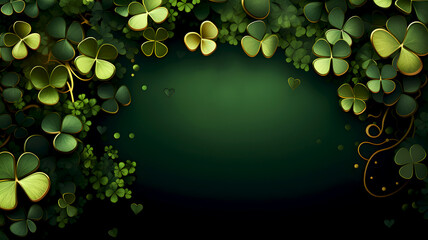 St. Patrick's Day background with clovers and free space for text. Green shamrock border for St. Patrick's Day. Festive clover pattern for Irish celebration