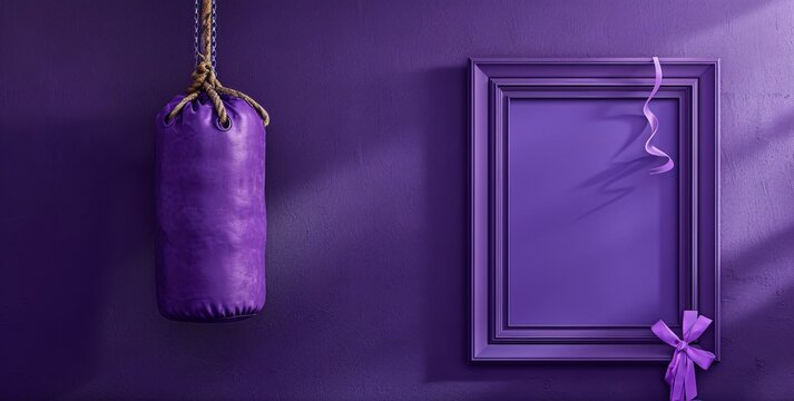Purple Wall with Boxing Glove and Picture Frame Generative AI