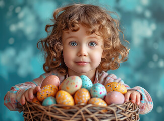 Fototapeta na wymiar Easter eggs cute bunny. Funny decoration. Happy Easter