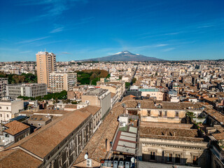 View of the city of Catania with the Etna volcano