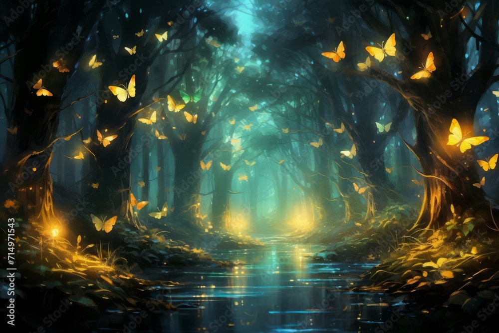Canvas Prints luminescent spirit fireflies in fantasy - generative ai