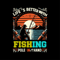 Vector fishing man fish t shirt design new trend letter
