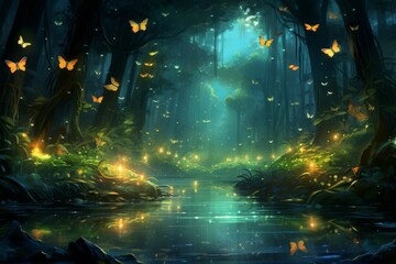 Luminescent spirit fireflies in Fantasy - Generative AI