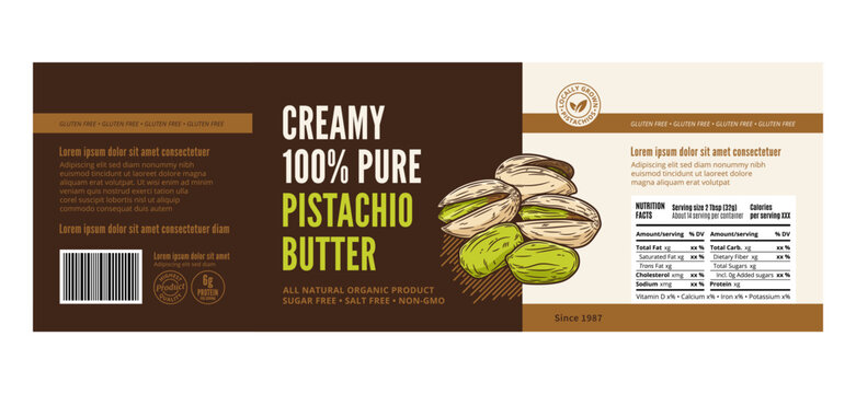 Vector pistachio butter label, packaging or branding design template