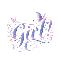 It's a Girl Announcement with Purple Butterflies