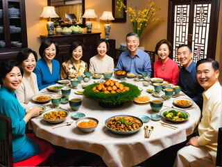 Harmony at the Table: Chinese Family Reunion Dinner during New Year Celebration. generative AI