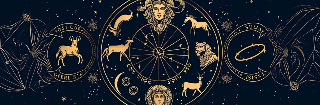 Astrological Chart with Zodiac Signs and Celestial Bodies Generative AI