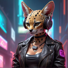 Serval Synthwave Serenity Down Under by Alex Petruk AI GENERATED - obrazy, fototapety, plakaty