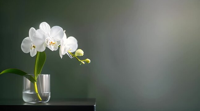 a white flower in a glass vase on a table