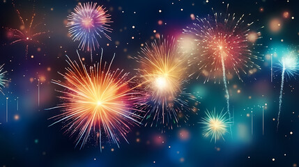 Fototapeta premium Happy New Year, burning fireworks with bokeh light background