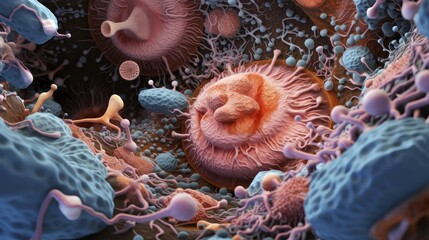Digestive system, microbiome photography under microscope - obrazy, fototapety, plakaty