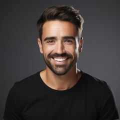 Obraz premium Young man portrait. Professional male headshot. White background and black shirt.