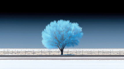 A single tree depicted in various seasonal backdrops.