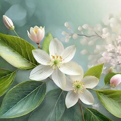 Gentle Nature Whispers: 3D Rendering with Soft Pastel Botanical Elements