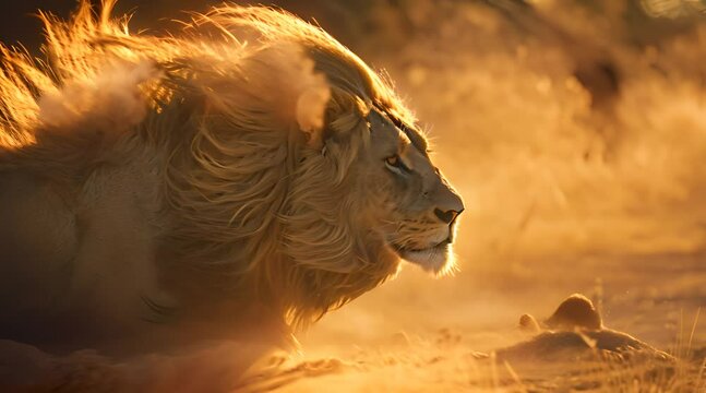 a close up of a lion in a field