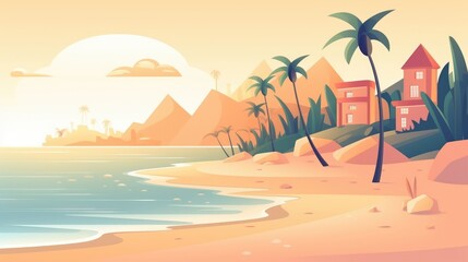 Fototapeta na wymiar beautiful beach view landscape background illustration